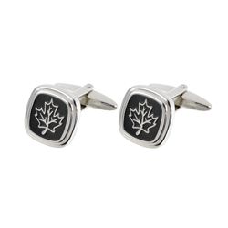 Black and Silver Maple Leaf Cufflinks - SC126
